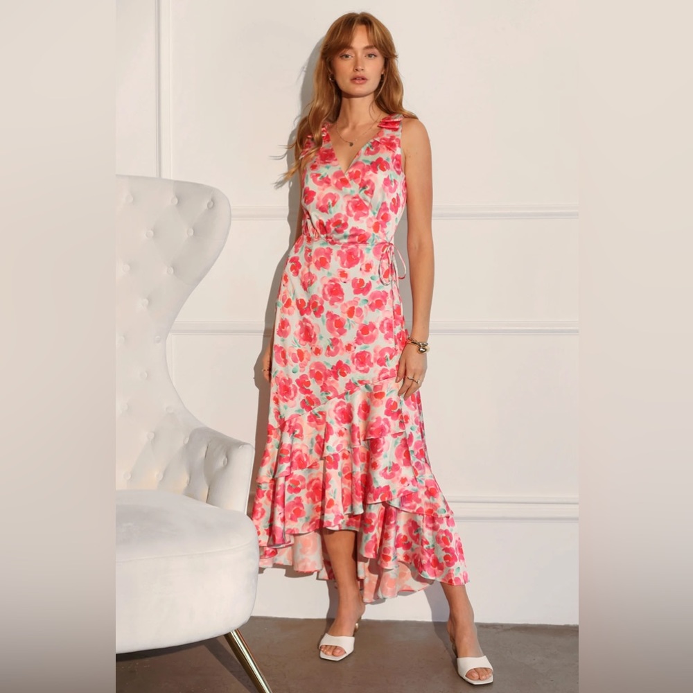 Adelyn Rae WILLOW FLORAL WRAP MAXI DRESS size Small